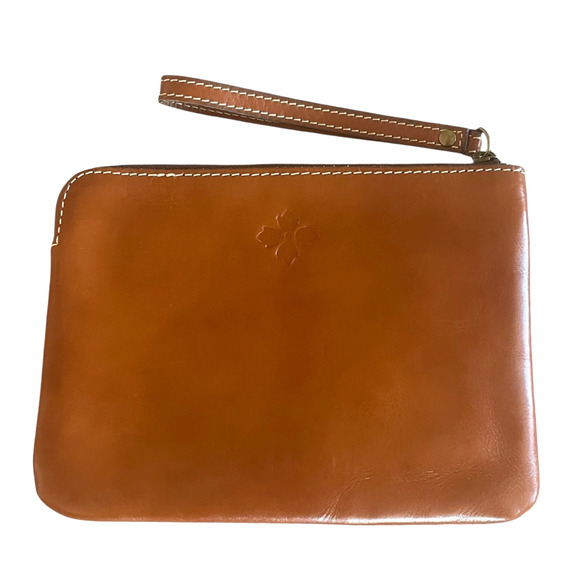 PATRICIA NASH Women's Cassini Brown Waxed Leather Clutch Strap Wristlet Logo - Picture 1 of 7